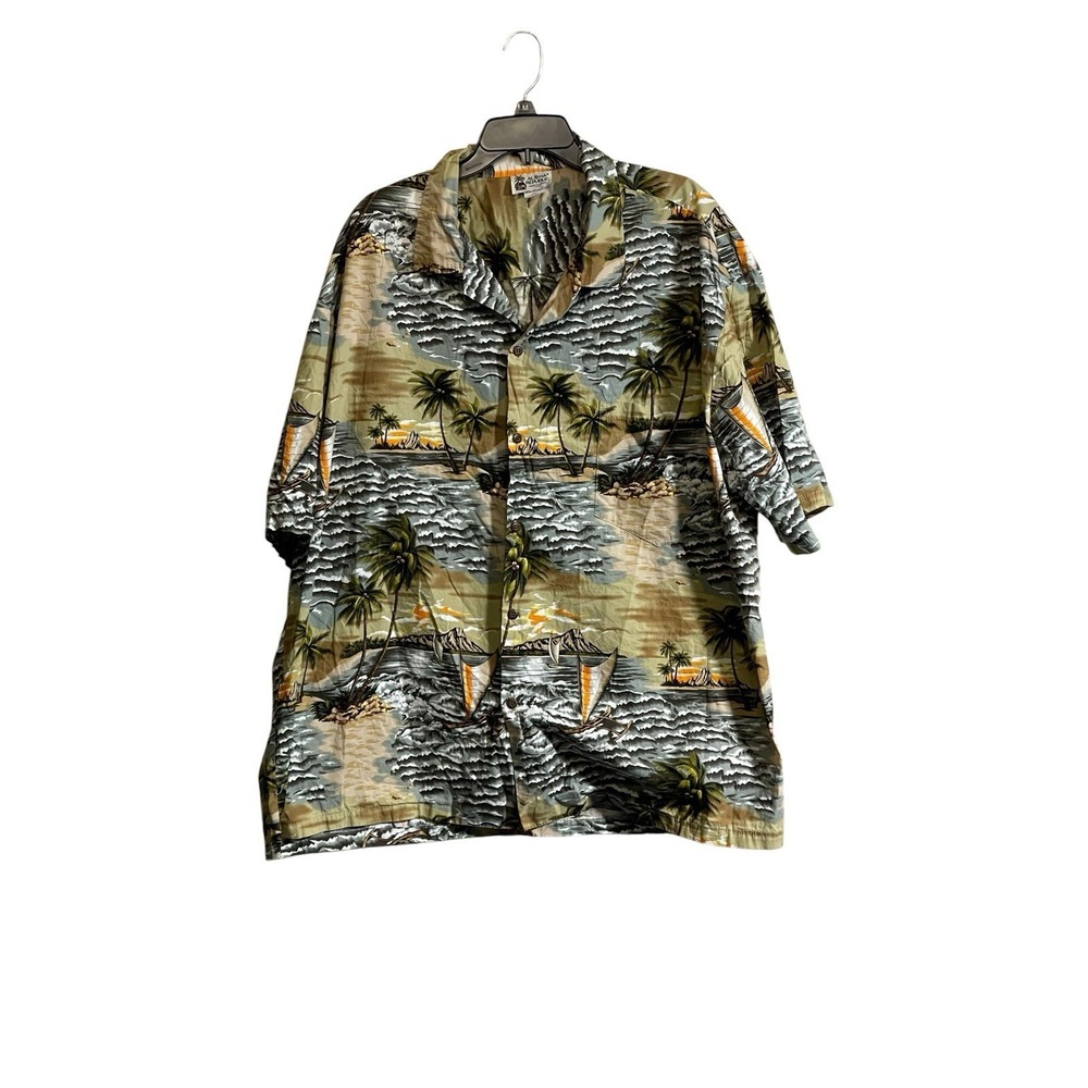 VTG Aloha Republic Hawaiian Button Shirt Mens 3XL Sailboat Palm Trees Tropical